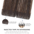 COOKAYU Invisible Tape in Hair Extensions, Darkest Brown 16Inch 35g 20pcs Seamless Invisi Edge Tape in Human Hair Straight Injected Extensions
