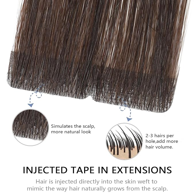 COOKAYU Invisible Tape in Hair Extensions, Darkest Brown 20Inch 45g 20pcs Seamless Invisi Edge Tape in Human Hair Straight Invisible Hair Extensions
