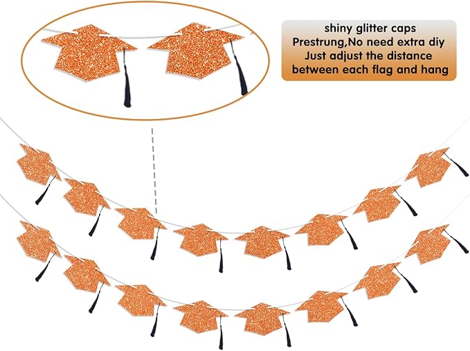 Graduation Decorations Class of 2026 Orange Graduation Cap Banner - Image 3