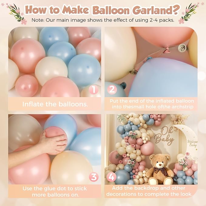 Gender Reveal Balloon Arch Garland Kit 144pcs, Dusty Pink and Blue Sand White - Image 3