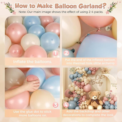 Gender Reveal Balloon Arch Garland Kit 144pcs, Dusty Pink and Blue Sand White - Image 3