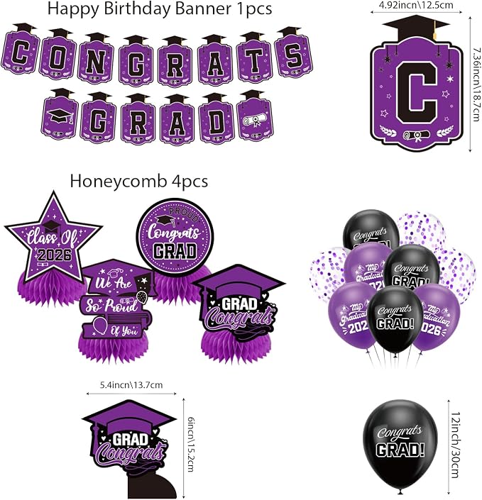 Graduation Decorations 2026 Purple Set, Congrats Grad Decor Set - Image 2