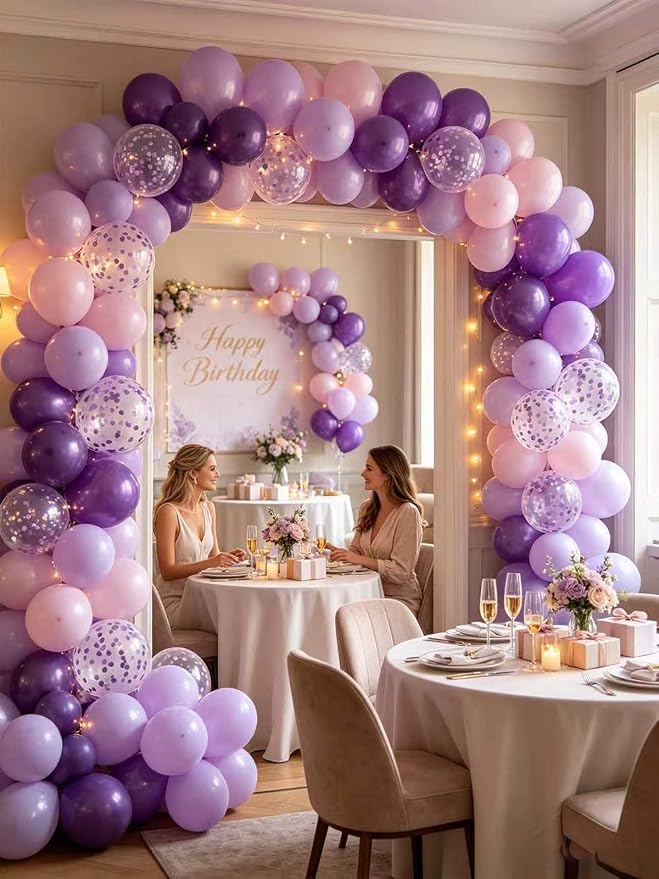 Purple Balloons 12 Inch 60 Pcs Metallic Pearl Light Purple Latex Confetti - Image 7