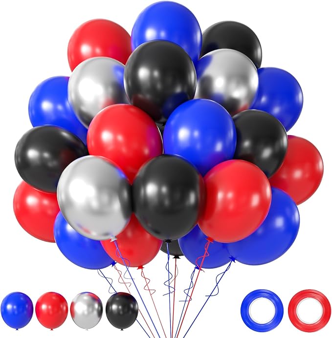 Black Red and Blue Balloons, 12Inch Spider Theme Balloon Metallic Silver Black by AIOZX