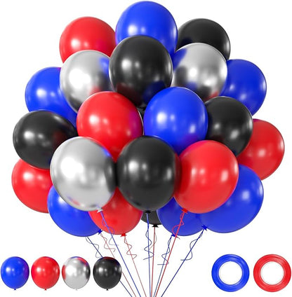 Black Red and Blue Balloons, 12Inch Spider Theme Balloon Metallic Silver Black by AIOZX