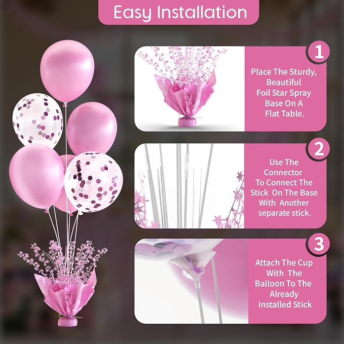 Pink Balloon Table Centerpiece Kit, 6 Sets Pink Balloon Stands - Image 4