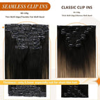 Full Shine Clip in Hair Extensions Real Human Hair Black Root Light Brown Mix Blonde Seamless Hair Extensions Clip in with PU Weft Softness 16 Inch 8 PCS 120 G