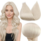 Full Shine Blonde Tape in Hair Extensions Human Hair 20 Inch Real Human Hair Tape in Extensions Color 1000 Adhesive Glue in Hair Extension 40 Pcs 100 Gram Double Sided Tape ins Human for Women