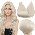 Full Shine Color 1000 White Blonde Tape in Hair Extensions Tape in Extensions 12 Inch 20 Pcs 30 Grams Seamless Skin Weft Remy Human Hair for Women Add Volume Straight Remy Hair Extensions