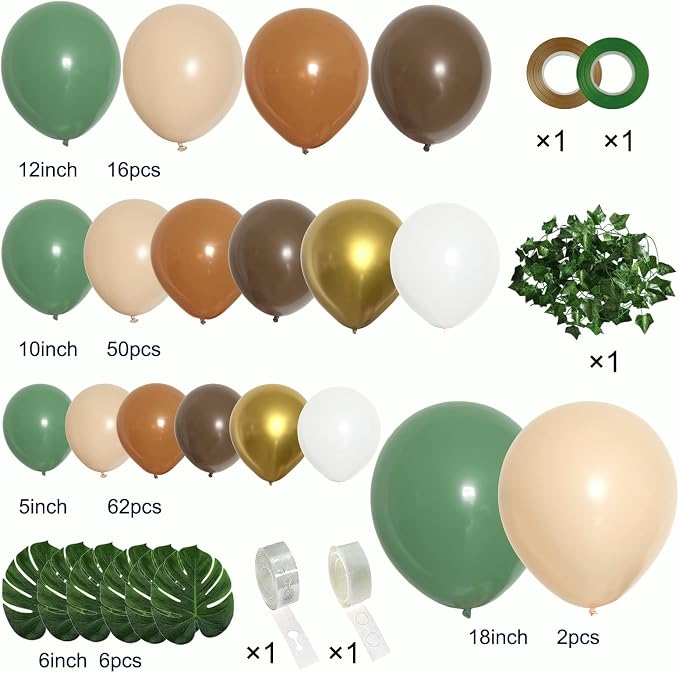 PERPAOL 148PCS Sage Green Brown Balloon Garland Kit, Jungle Safari Woodland - Image 4