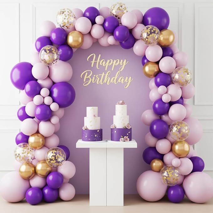 RUBFAC Purple Balloons Different Sizes Dark Purple Balloon Arch 129pcs | Pack - Image 5