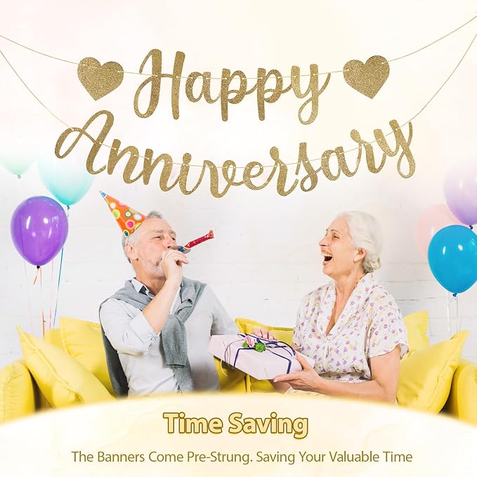 Happy Anniversary Banner, Glitter Happy Anniversary Decorations No DIY - Image 7
