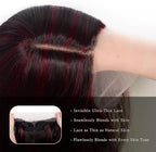 Black Mix Red Long Straight Wig for Women 26 Inches Synthetic Layered Wig Long Straight Synthetic Lace Front Wig Middle Part Synthetic Wigs for Daily Cosplay Party Use(#Black Mix Red, 26 Inch)
