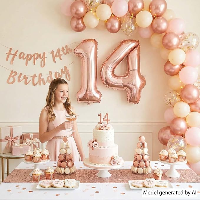 Rose Gold Number 14 Balloon 40 Inch, Gorgeous Blush Foil - Image 2