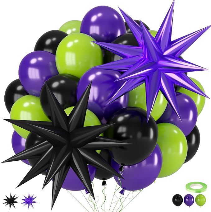 Purple Green Black Balloons, 12 Inch Fruit Green Dark Purple Black Balloons by Saxuxu