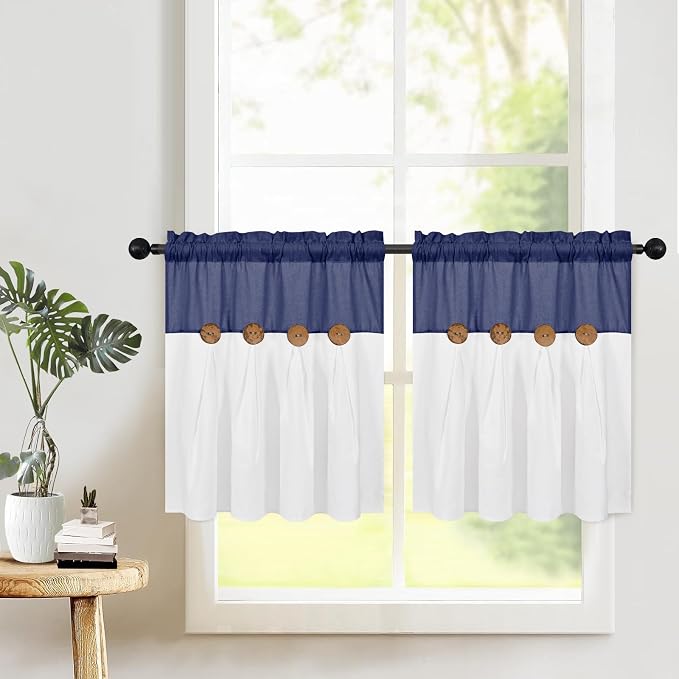 Boho Kitchen Curtains 24 Inch Length, Farmhouse Cotton Linen Tier Curtains - Image 2