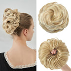 Large Messy Bun Hair Piece Curly Synthetic Extensions Scrunchies Fake Chignon Updo Hairpieces for Women Beige Blonde Highlights