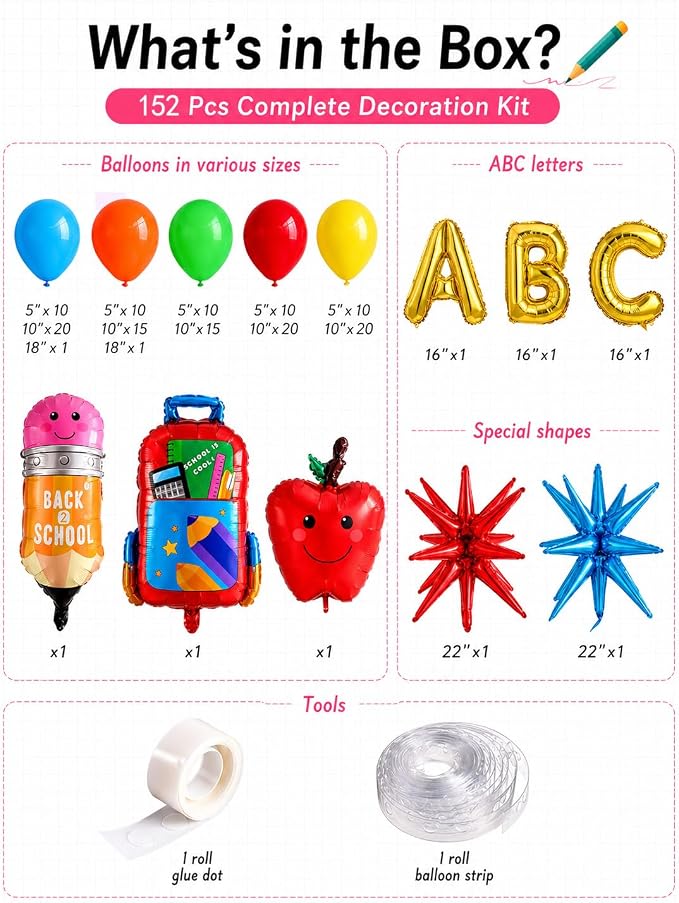 Back to School Balloon Arch Kit, Preschool Graduation Decorations & First Day - Image 2