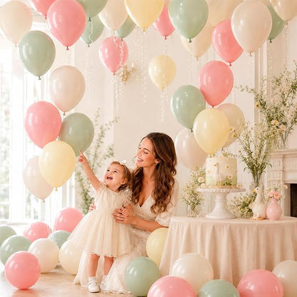 Dusty Pink Green Yellow Balloons, 12inch 50pcs Pink Sage Green Pastel Light - Image 4