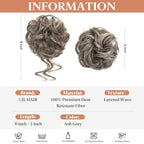 CJL HAIR 2PCS Messy Bun Hair Pieces Wavy Curly Synthetic Updo Chignon Fake Scrunchies Ponytail Extension for Women Ash Grey