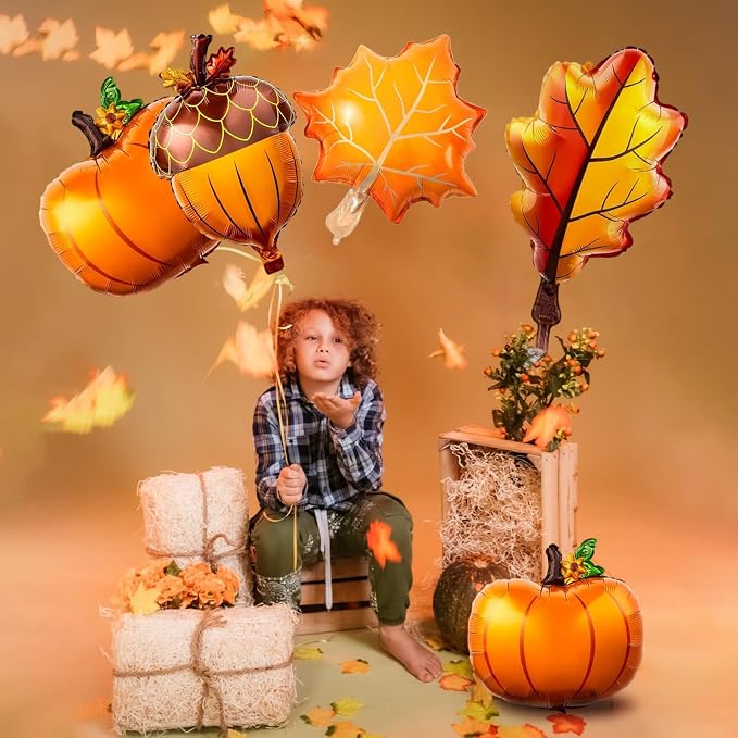 Jobkoo Fall Balloons Thanksgiving Decorations Orange Pumpkin Maple Leaf Pine - Image 4