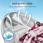 INNELO Luxury Shower Cap for Women Reusable Waterproof, Double Layered Shower Hair Cap with Adjustable Elastic Strap, Large Satin Lined Shower Bath Cap for Long Curly Straight Hair, Pink-Flower