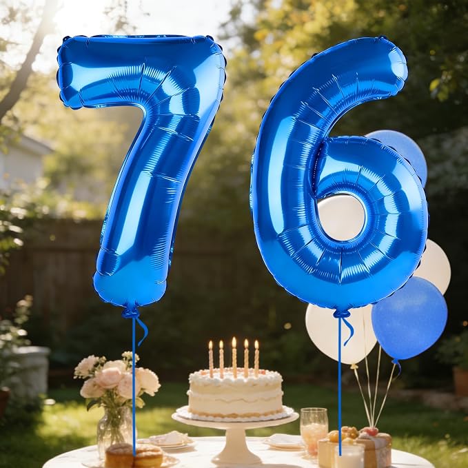 40 Inch Number 76 Balloons for 76th Birthday Party Decorations, 0-100 Dark Blue - Image 3