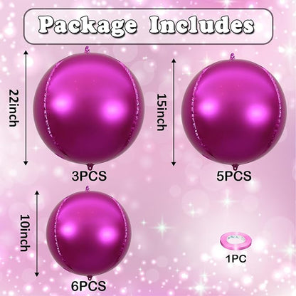 14 Pcs Hot Pink Round Foil Balloons 22/15/10 4D Ball Balloons Metallic Pink - Image 2