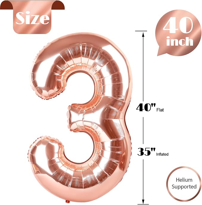 Rose Gold Number 3 Balloon 40 Inch - Image 5