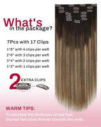 Moresoo Clip in Hair Extensions Human Hair Ombre Remy Clip in Extensions Human Hair Balayage Dark Brown to Dark Ash Blonde with Golden Blonde 7pcs/120g 24inch