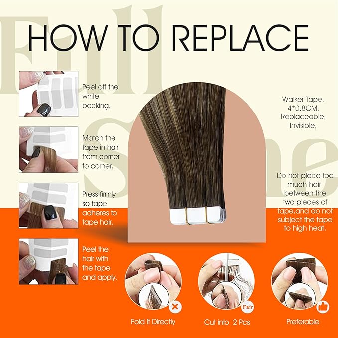 Full Shine 20Inch Tape in Hair Extensions Real Human Hair Brown to Blonde Color 4/24/4 Balayage Seamless Hair Extensions 20Pcs 50G Invisible Tape ins Human Hair Extension Remy Hair for Wedding