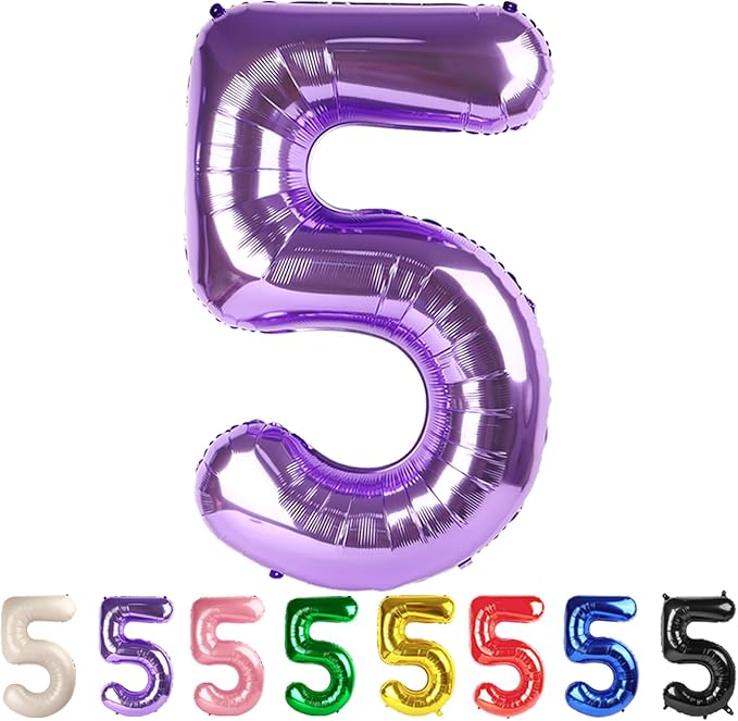 5 Balloon Numbers Party Decorations, 40In Purple Balloons by Mluchee