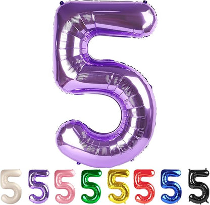 5 Balloon Numbers Party Decorations, 40In Purple Balloons by Mluchee