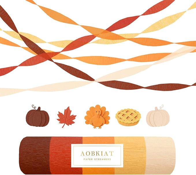 AOBKIAT Fall Thanksgiving Streamers Party Decorations, 5 Rolls | Orange Red by aobkiat