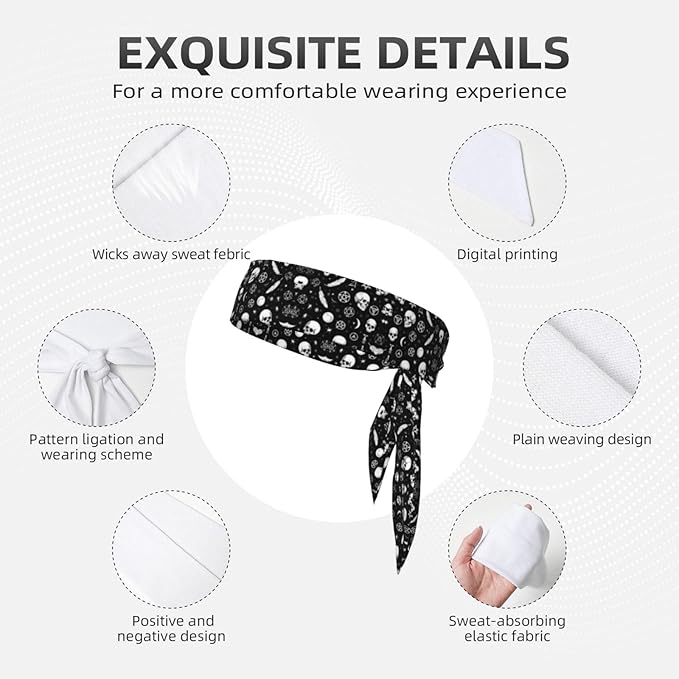 Men's Women Goth Raven Crow Skull Moon Star Gothic Witch Magic Spirit Board Sports Sweatband Multi Style Lovely Head Ribbon Headdress for Running Fitness Spa