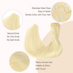 GOO GOO Clip in Hair Extensions Real Human Hair, Remy Human Hair Extensions Clip ins for Women, Natural Human Hair, 24inch 120g 7Pcs, 613R Bleach Blonde