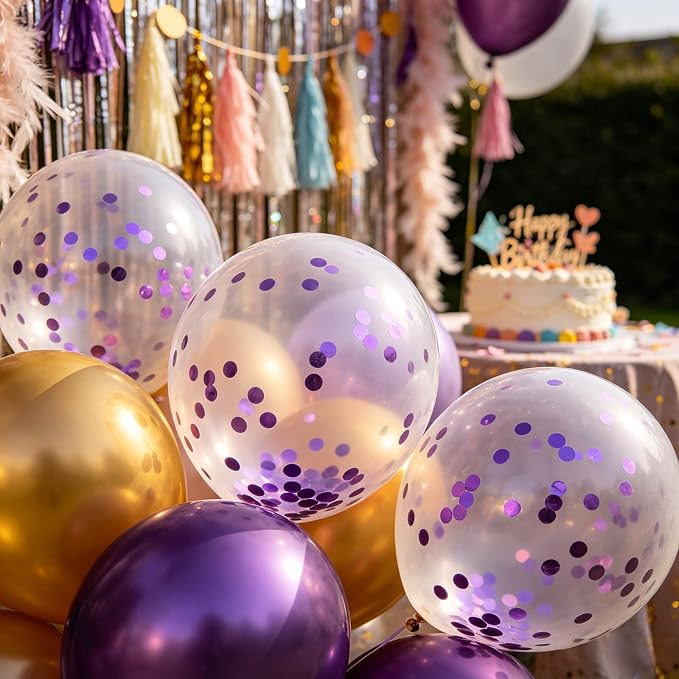 100pcs Purple Confetti Balloons 12 Inch Clear Latex Balloon - Image 3