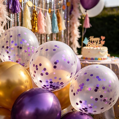 100pcs Purple Confetti Balloons 12 Inch Clear Latex Balloon - Image 3