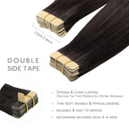 WENNALIFE Tape in Hair Extensions Human Hair, 20pcs 50g 20 inch Dark Brown Remy Hair Extensions for Women Tape Ins Straight Extensiones De Cabello Humano Skin Weft