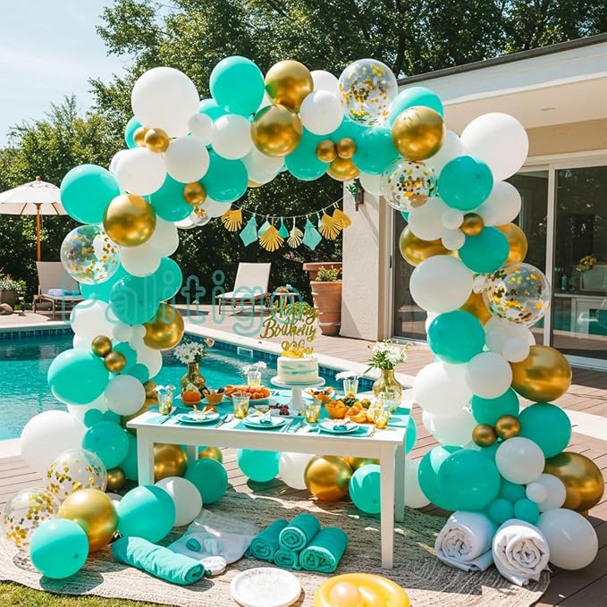 Teal Balloon Arch Kit with Gold Butterflies, 5/12/18 in, Baby Shower, Bridal - Image 4