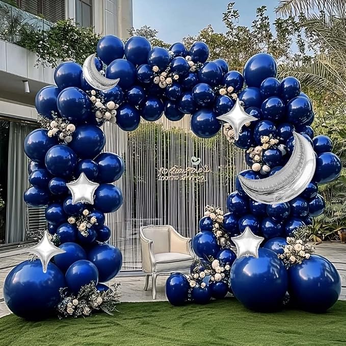 Navy Blue Balloon Garland Arch Kit Double Stuffed Royal Blue Star Moon Balloons by Captank