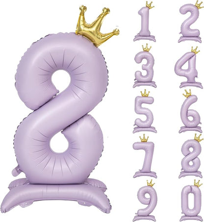 Standing Purple Crown Number 8 Balloon 40In Pastel Purple Crown 8 Balloon | by YOIOZAIZAI