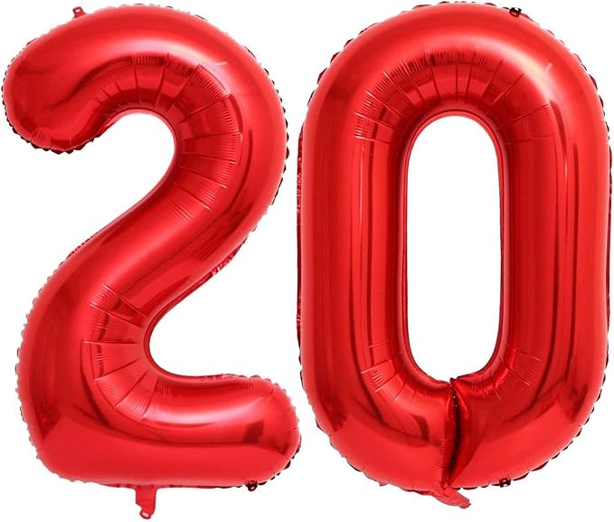 Red 20 Number Balloons, 40 Inch 20 Balloons Foil Mylar Helium Big Red 20 by BBPOOL