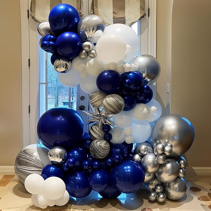 Blue White Silver Balloon 12 Inch Graduation Balloons Pearl Navy Royal Blue - Image 4