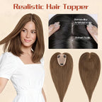 Rich Choices Human Hair Toppers for Women-100% Real Remy Hair Topper No Bang-Upgraded 150% Density 9 * 12CM Lace Base-Clip in Hairs Topper for Thinning Hairs-10Inch #4 Medium Brown