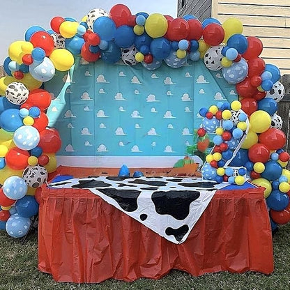 HILAVO Toy Inspired Story Balloons, 12 Inch Cow Print Blue Cloud Balloons | Red - Image 8