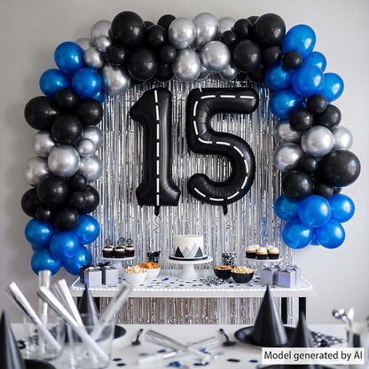Black and White Stripes Number 15 Balloon 40 Inch, Foil Road Decor | Racetrack - Image 3
