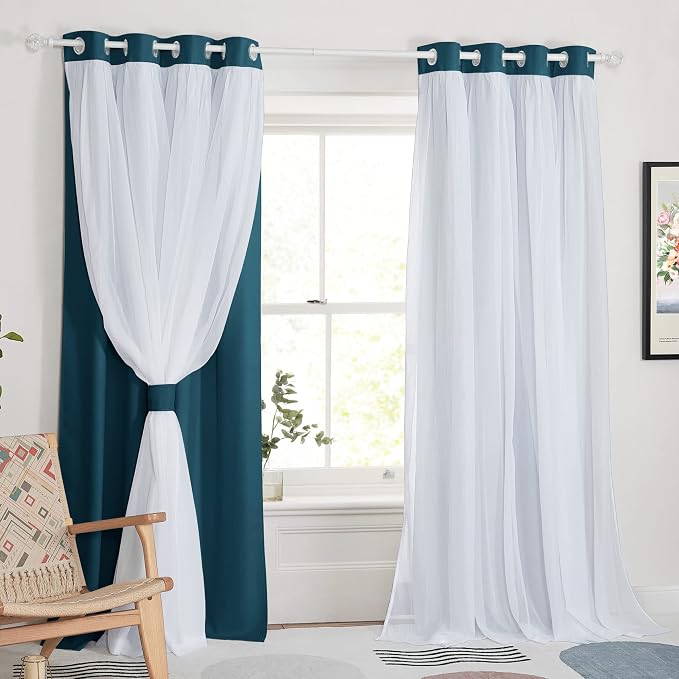 PONY DANCE 2 Layers Curtains Set, Ink Blue, 2 Panels | Room Darkening Mix & by PONYDANCE