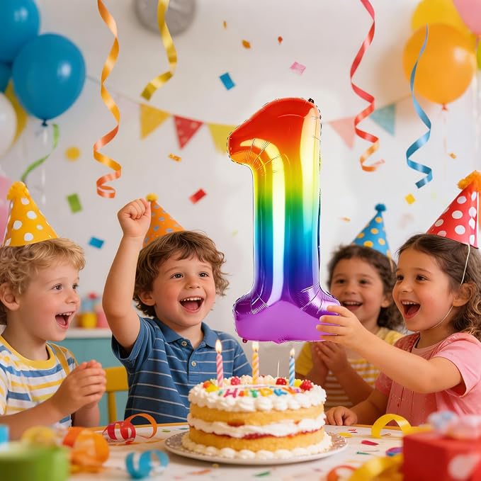 40 Inch Number 1 Balloons for 1st Birthday Party Decorations, 0-100 Rainbow - Image 2