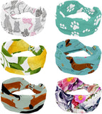6 Pcs Stretchy Headbands for Women, Absorbed Sport Headband Soft Twist Knotted Headbands for Daily Life Yoga Workout, Dogs Collection Multi Animal